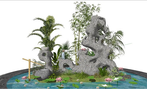 New Chinese style landscape sketch courtyard landscape 3d model