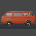 Vintage Orange Van Design With Roof Rack And Retro Window Decals