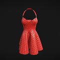 Elegant Red Diamond Quilted Halter Neck Dress with Flared Skirt Style