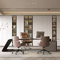 Modern Office Interior With Desk Chairs Bookshelves And Computer Setup