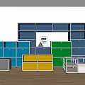Multicolor Bookcases with Various Designs and Drawers in Interior with Light Floor White Wall