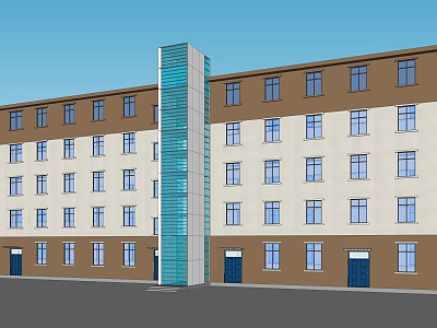 Modern Multistory Building Exterior With Brown Beige Walls Blue Glass Tower Windows And Doors 3d model