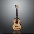 Handcrafted Wooden Ukulele With Decorative Red Patterns And Exquisite Body Design Features 3d model
