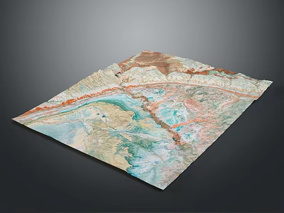 Colorful Square Terrain Map With Mountain River And Green Blue Brown Textures 3d model