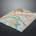 Colorful Square Terrain Map With Mountain River And Green Blue Brown Textures
