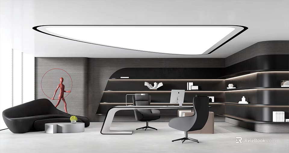 Modern Office Interior Design With Ergonomic Desk And Task Lighting 3d model