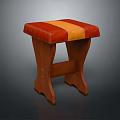 Modern Sofa Stool With Wooden Legs And Red Orange Striped Cushion