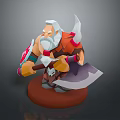 White Bearded Man In Orange Armor Holding Axe And Shield On Red Base 3d model