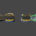 Modern City Buses In Blue Yellow White Colors With Streamlined Fleet Design
