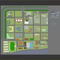 Detailed 3D Landscape Layout With Green Areas Buildings And Water Features