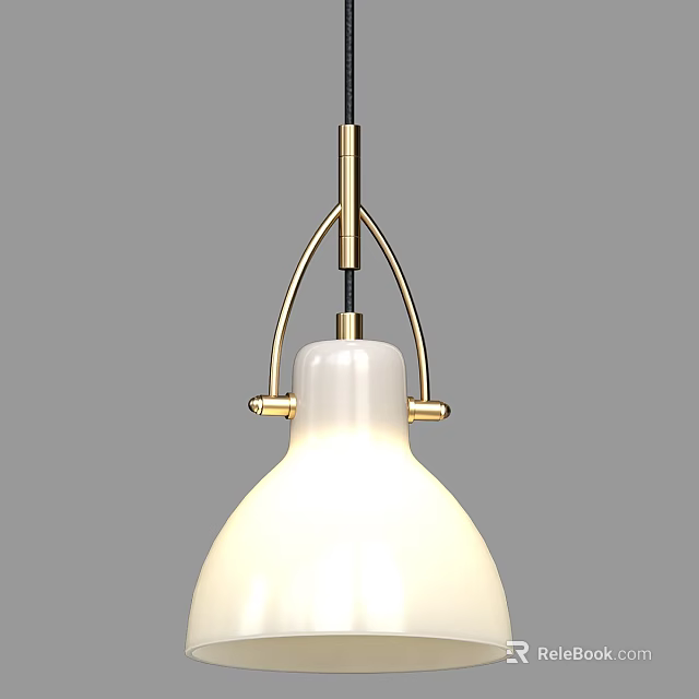 Modern Minimalist Pendant Light With White Lampshade And Golden Metal Frame 3d model 