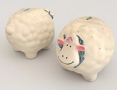 Cute Sheep Shaped Ceramic Vessels Piggy Banks With Pink Ears And Colorful Spots 3d model