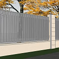 Modern Building Exterior Wall With Metal Fence Light Colored Design Surrounded By Yellow Leaf Trees