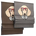 Cute Cartoon Dog Pattern Window Blinds with Striped Design Brown Gray for Home Interior 3d model