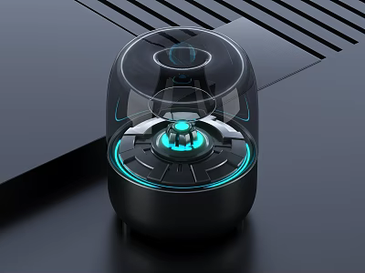 Modern Headphone Speaker With Transparent Top Blue LED Light And Black Design 3d model