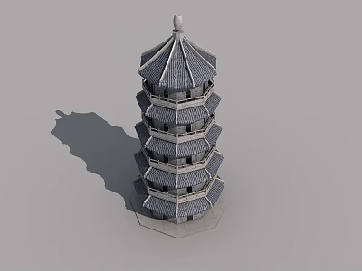 Traditional Multi Layer Pagoda Architecture With Classic Swing Doors And Tile Roof 3d model