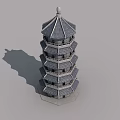 Traditional Multi Layer Pagoda Architecture With Classic Swing Doors And Tile Roof 3d model