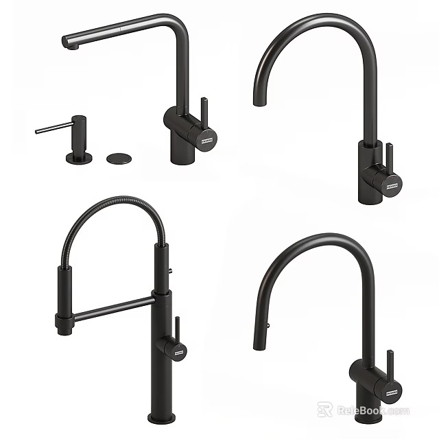 Modern Black Water Faucets Collection With Different Curved Spout And Handle Designs 3d model 