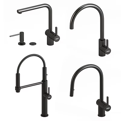 Modern Black Water Faucets Collection With Different Curved Spout And Handle Designs 3d model