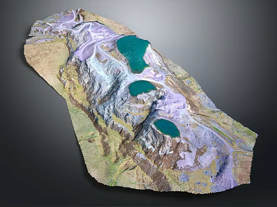 Colorful 3D Garden Landscape Model With Mountain Terrain And Green Lakes 3d model