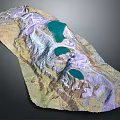 Colorful 3D Garden Landscape Model With Mountain Terrain And Green Lakes