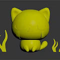 White Cartoon Cat with Closed Eyes and Blue Tear Marks Surrounded by Green Seaweed