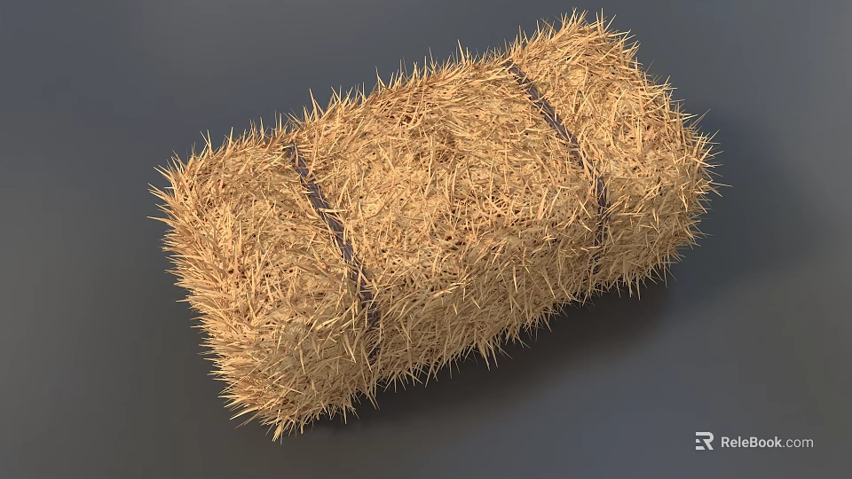 Golden Hay Bale With Natural Texture And Twine Binding On Gray Background 3d model 