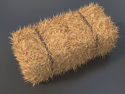Golden Hay Bale With Natural Texture And Twine Binding On Gray Background 3d model