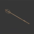 Wooden Weapon with Long Handle Circular Top Adorned with Decorative Spikes in Classic Craftsmanship