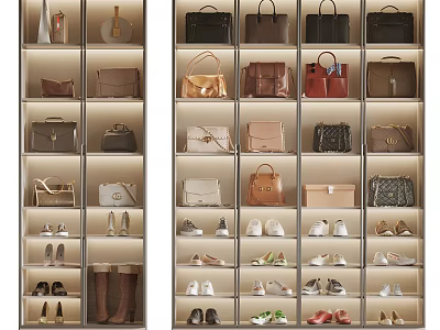 Stylish Display Cabinet with Organized Bags and Shoes on Neat Shelves 3d model