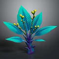 Cartoon Style Plant with Vibrant Green Leaves Yellow Buds and Purple Stem