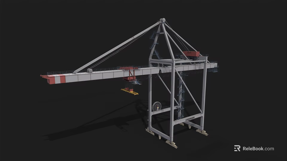 Industrial Gantry Crane with Metal Frame and Long Boom for Cargo Loading Operations 3d model 