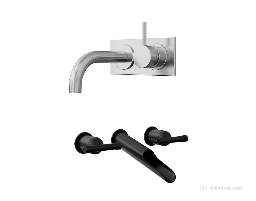 Modern Wall Mounted Silver And Black Faucet Design With Sleek Handle And Spout 3d model 
