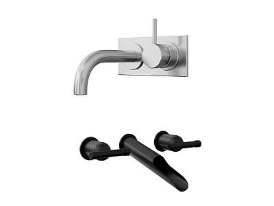Modern Wall Mounted Silver And Black Faucet Design With Sleek Handle And Spout 3d model
