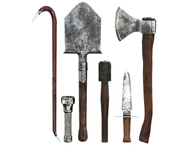 Essential Hardware Tools Including Hook Shovel Axe Hammer And Knife For Home Use 3d model