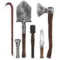 Essential Hardware Tools Including Hook Shovel Axe Hammer And Knife For Home Use