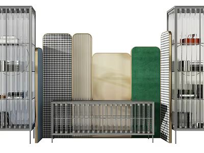 Modern Bookcase Design With Metal Frames Colorful Panels And Open Shelves 3d model