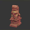Traditional Chinese Lion Sculpture With Ornate Base And Golden Color Details