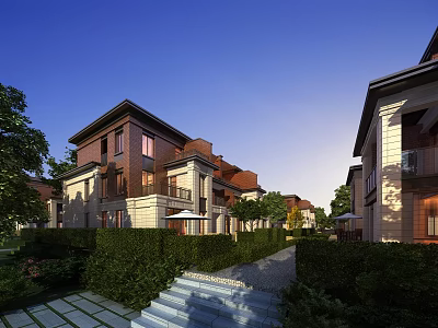 Elegant Townhouse Exterior Featuring Modern Classic Architecture Landscaped Garden And Stone Steps 3d model