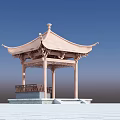 Traditional Chinese Pavilion With Curved Eaves Carved Columns And Blue Sky