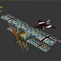 Vintage Biplane Model With Blue Green Camouflage Black Cross Markings On Wings