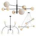 Modern Chandelier Designs With Golden Metal Frame And White Spherical Bulbs 3d model