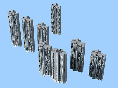 Modern High Rise Residential Buildings With Multiple Tower Architectural Design 3d model