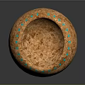 Handcrafted Brown Textured Pottery Vessel With Turquoise Rim Accents