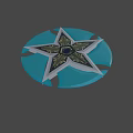 Star Shaped Weapon with Golden Patterns Black Background and Central Blue Circle 3d model