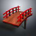 Traditional Japanese Style Arched Bridge With Red Railings And Wooden Deck