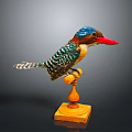 Kingfisher Wooden Sculpture Featuring Blue Head Colorful Feathers Red Beak And Yellow Stand