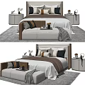 Modern Double Bed With Bedside Tables Bench Pillows And Decorative Items 3d model