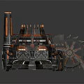 Futuristic Architecture with Multiple Towers Orange and Black Accents Intricate Mechanical Structure
