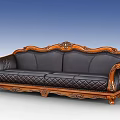 Classic Style Black Leather Sofa Set Featuring Carved Wooden Frame Armrests And Quilted Pattern